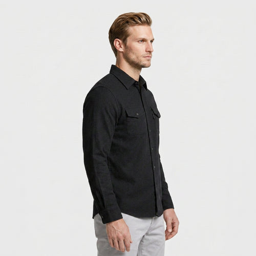 Flannel Overshirt Dual Chest Pockets Long Sleeve for Men