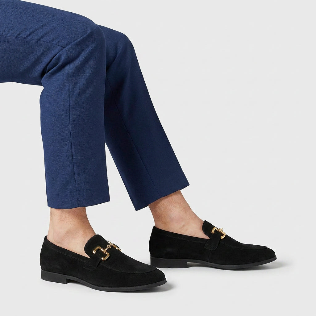 Suede Loafer Gold Chain Bit Hardware for Men