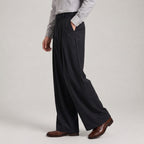 Wide Leg Pleated Trousers High Rise Wool Blend for Men