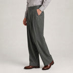 Wide Leg Pleated Trousers High Rise Wool Blend for Men