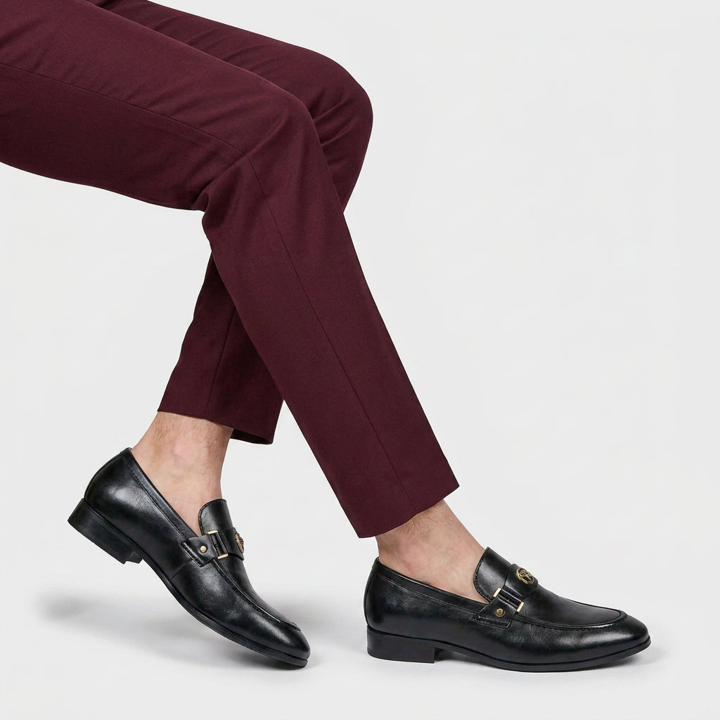 Leather Loafer Medallion Strap Antique Hardware for Men