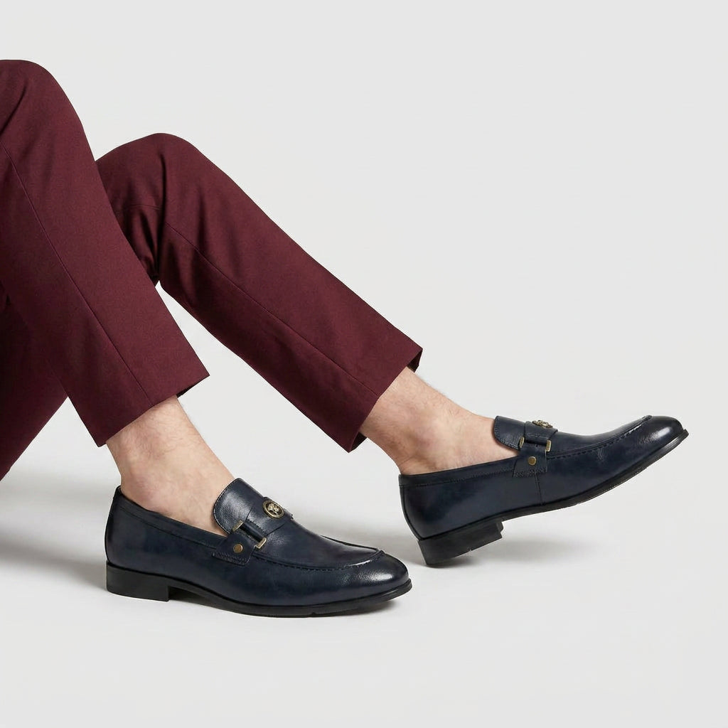 Leather Loafer Medallion Strap Antique Hardware for Men