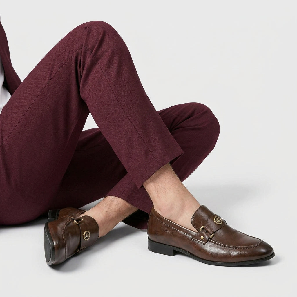 Leather Loafer Medallion Strap Antique Hardware for Men