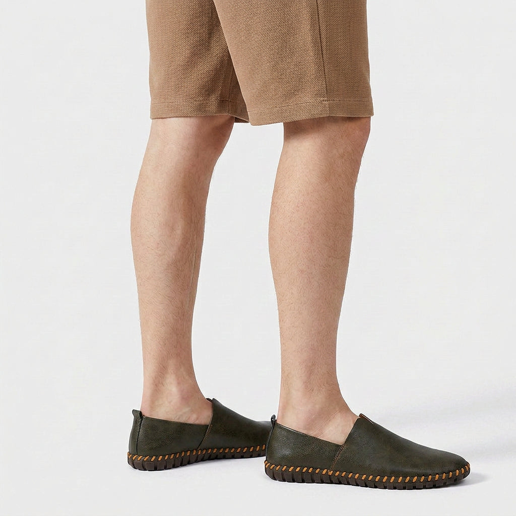 Leather Slip-On Loafer Woven Sole for Men