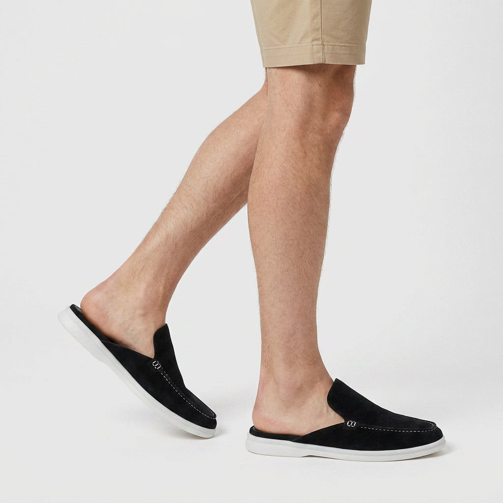 Men's Suede Mule Loafer Apron Toe Platform Sole
