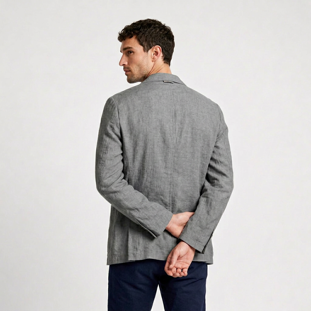 Linen Blazer Single Button Patch Pockets Relaxed Fit for Men