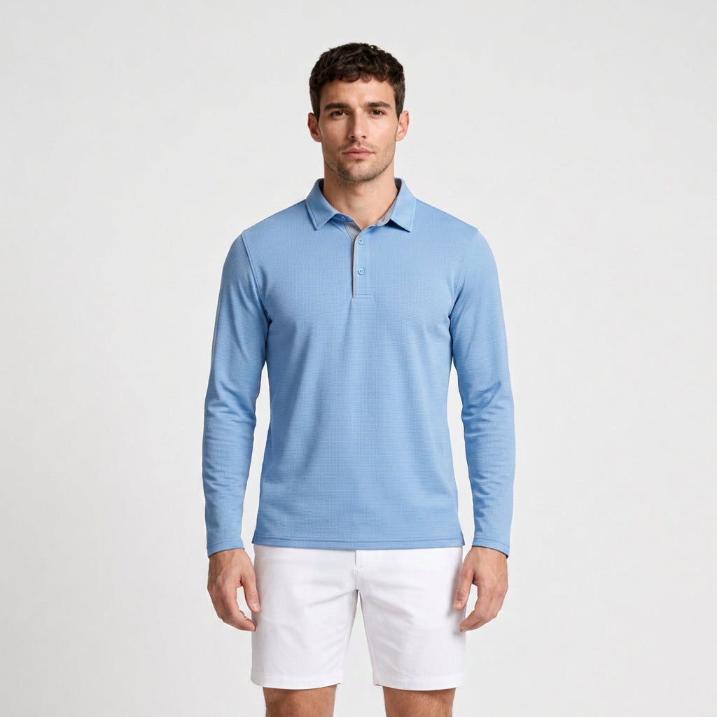 Long Sleeve Waffle Texture Polo Regular Fit for Men