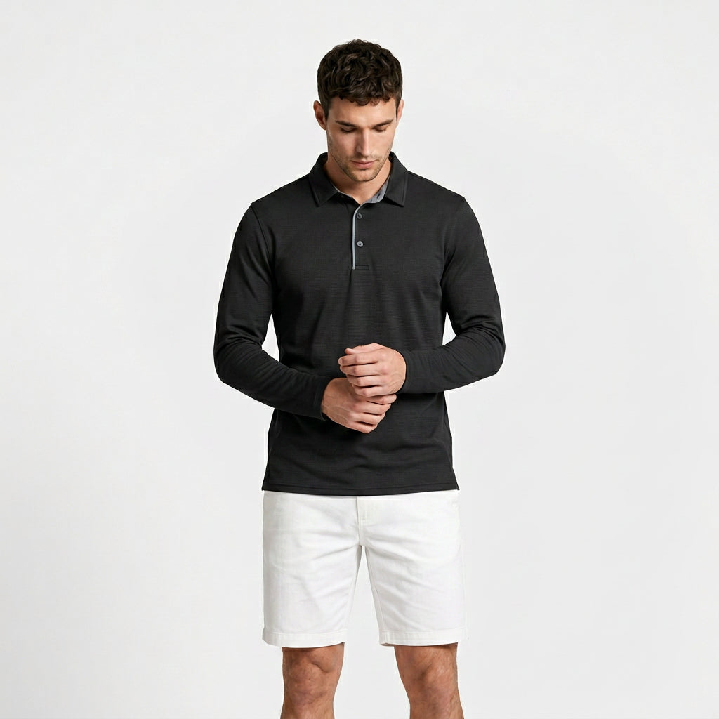 Long Sleeve Waffle Texture Polo Regular Fit for Men
