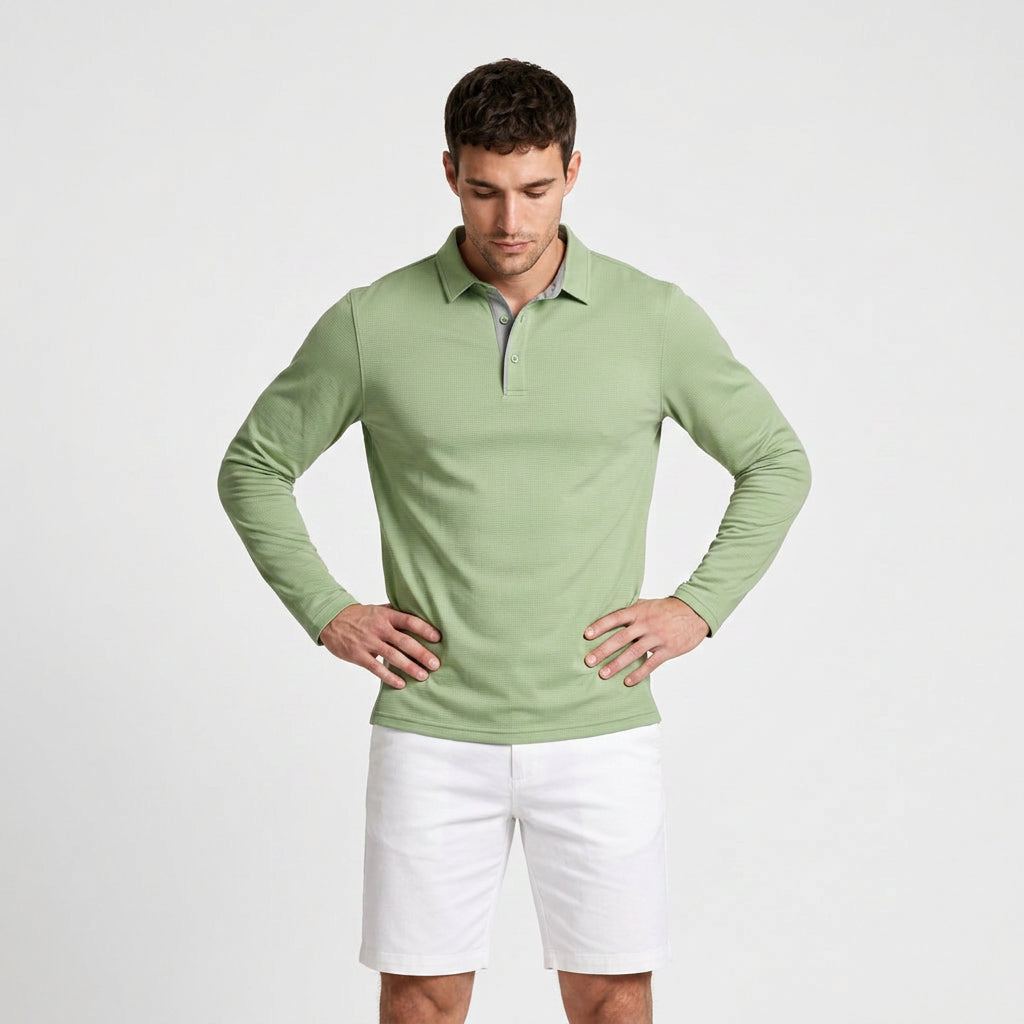Long Sleeve Waffle Texture Polo Regular Fit for Men