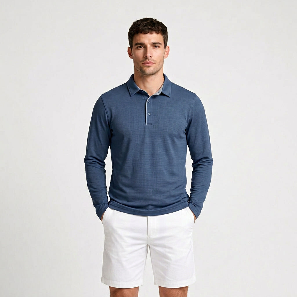 Long Sleeve Waffle Texture Polo Regular Fit for Men