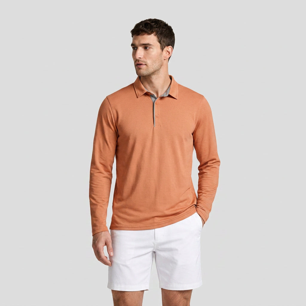 Long Sleeve Waffle Texture Polo Regular Fit for Men