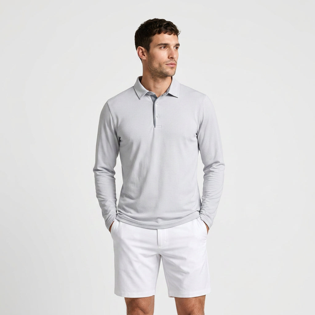 Long Sleeve Waffle Texture Polo Regular Fit for Men
