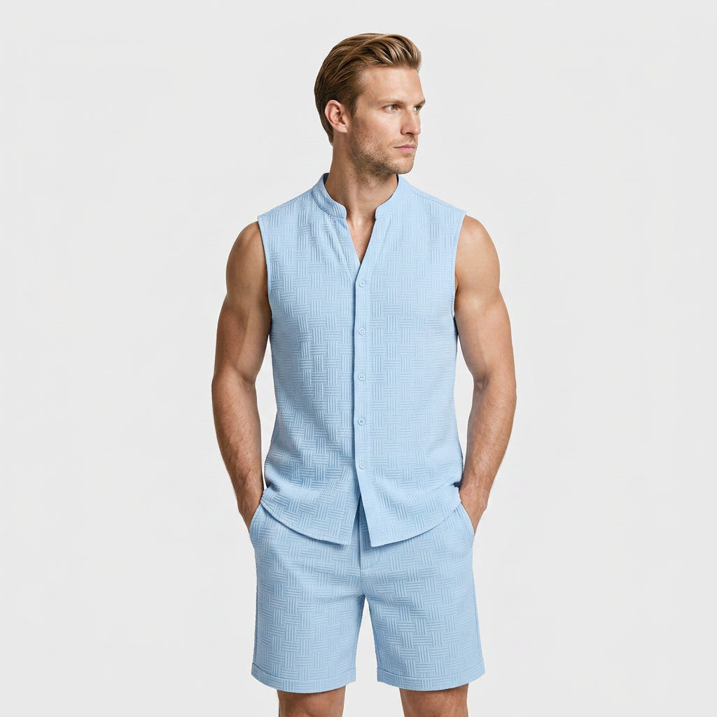 Textured Weave Two-Piece Vest and Shorts Set for Men
