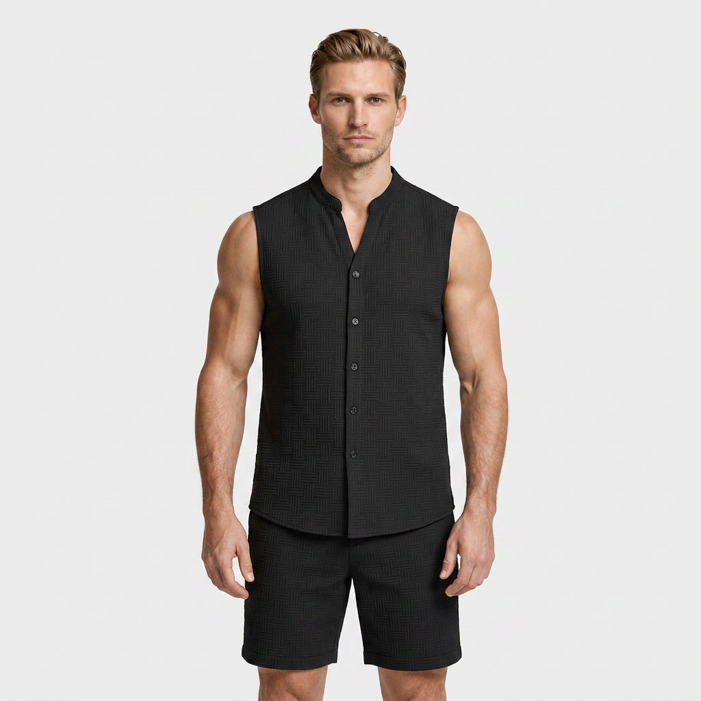 Textured Weave Two-Piece Vest and Shorts Set for Men