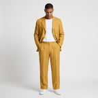 Linen Two-Piece Suit Relaxed Fit Gold Buttons for Men