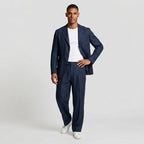 Linen Two-Piece Suit Relaxed Fit Gold Buttons for Men