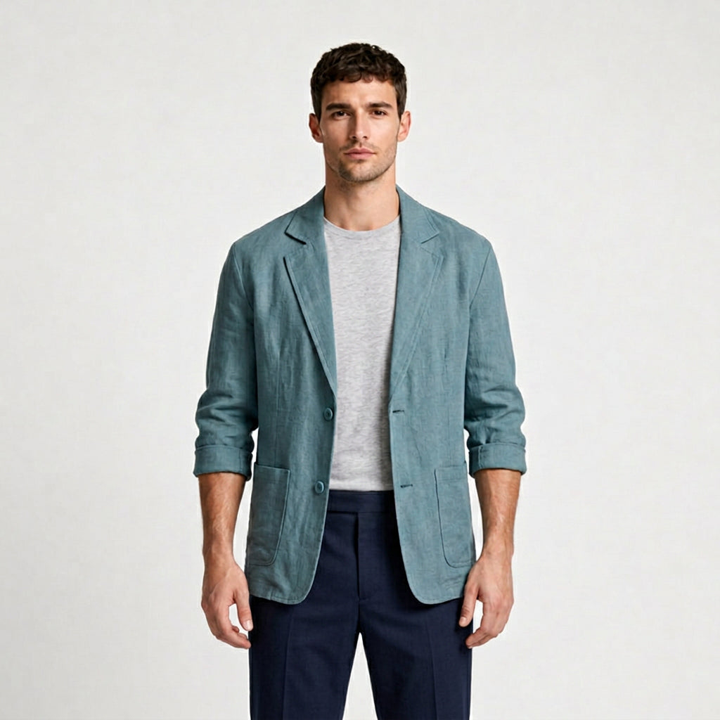 Relaxed Cotton Blazer with Patch Pockets for Men