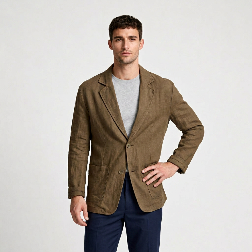 Relaxed Cotton Blazer with Patch Pockets for Men