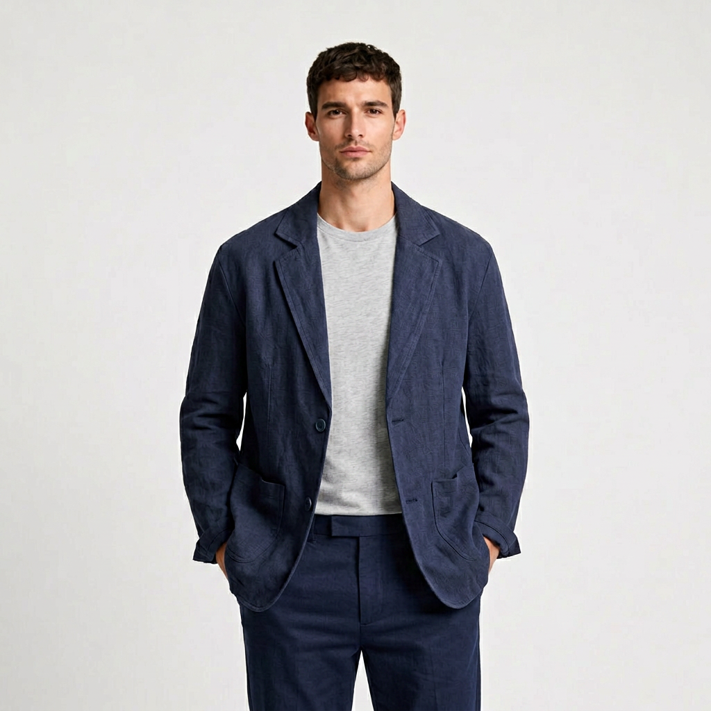 Relaxed Cotton Blazer with Patch Pockets for Men