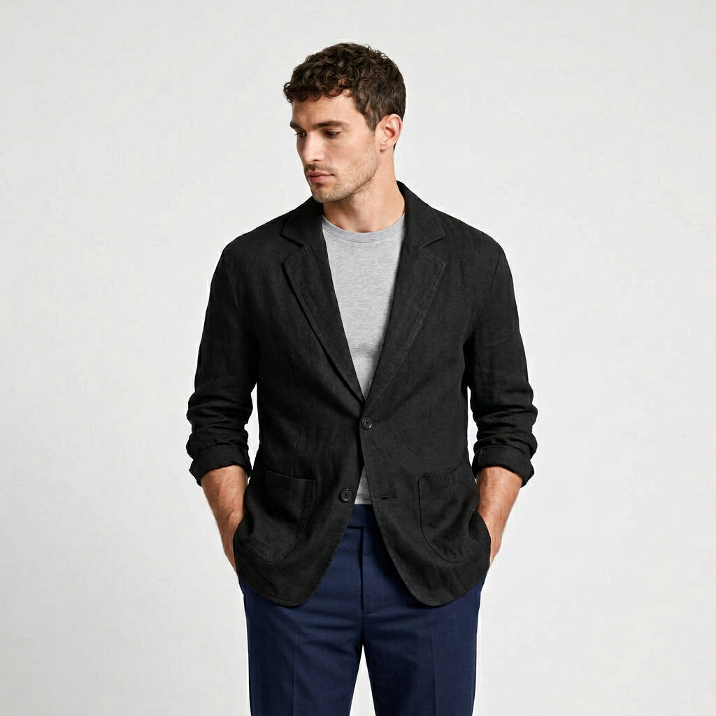 Relaxed Cotton Blazer with Patch Pockets for Men
