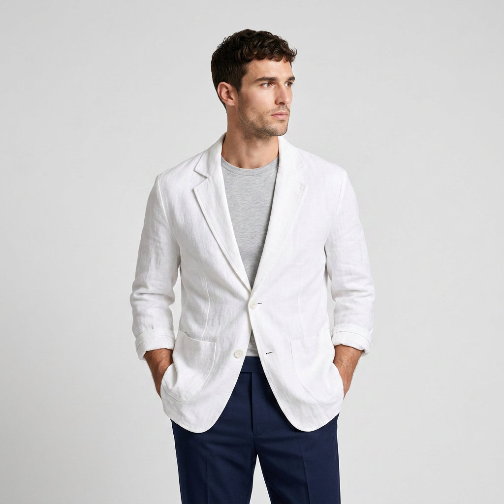 Relaxed Cotton Blazer with Patch Pockets for Men