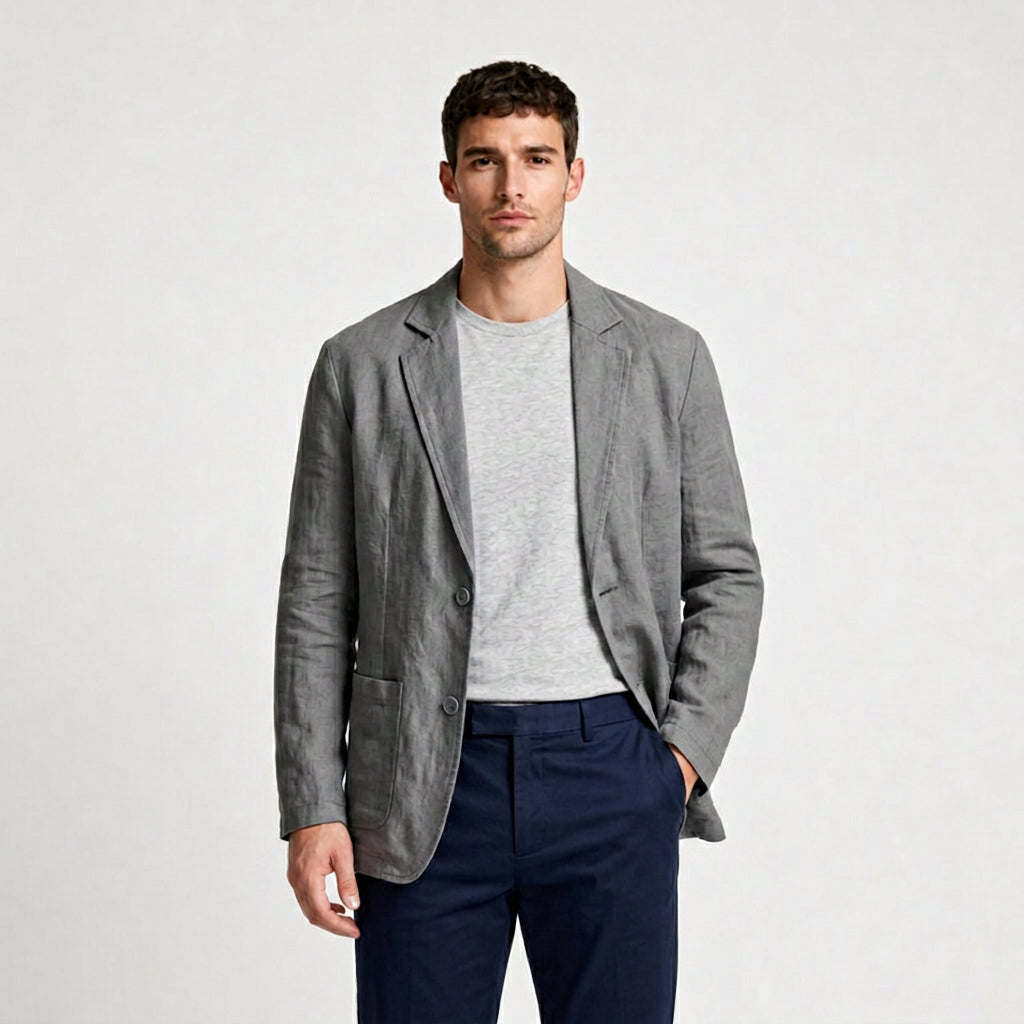 Relaxed Cotton Blazer with Patch Pockets for Men