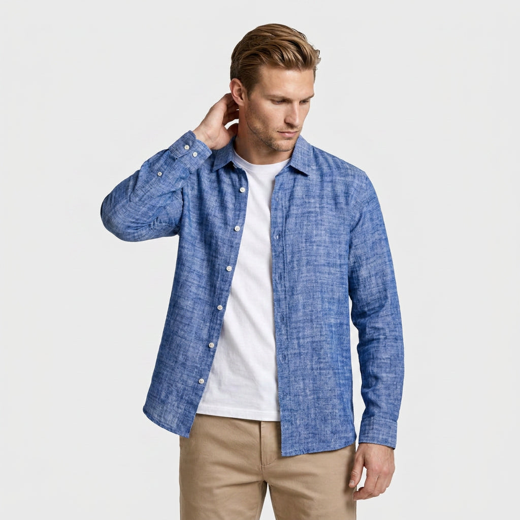 Linen Long Sleeve Shirt Relaxed Fit for Men