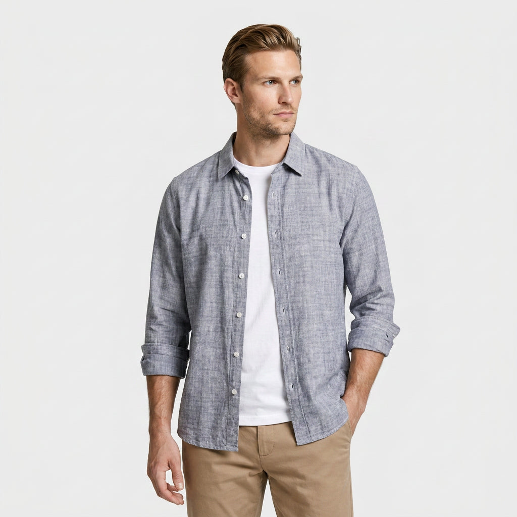 Linen Long Sleeve Shirt Relaxed Fit for Men