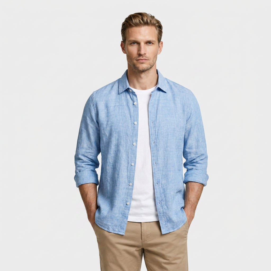 Linen Long Sleeve Shirt Relaxed Fit for Men