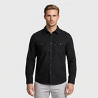 Flannel Overshirt Dual Chest Pockets Long Sleeve for Men