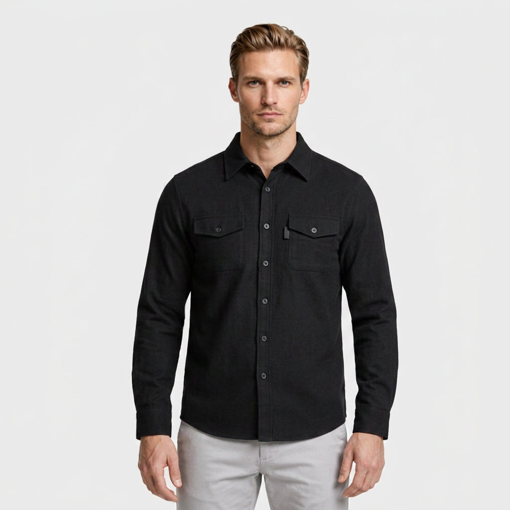Flannel Overshirt Dual Chest Pockets Long Sleeve for Men