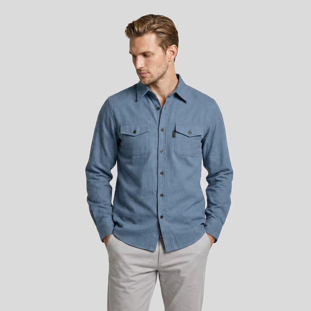Flannel Overshirt Dual Chest Pockets Long Sleeve for Men