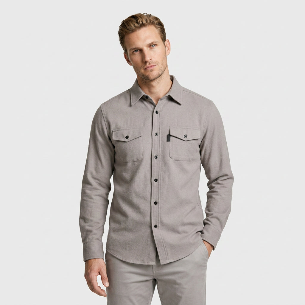 Flannel Overshirt Dual Chest Pockets Long Sleeve for Men