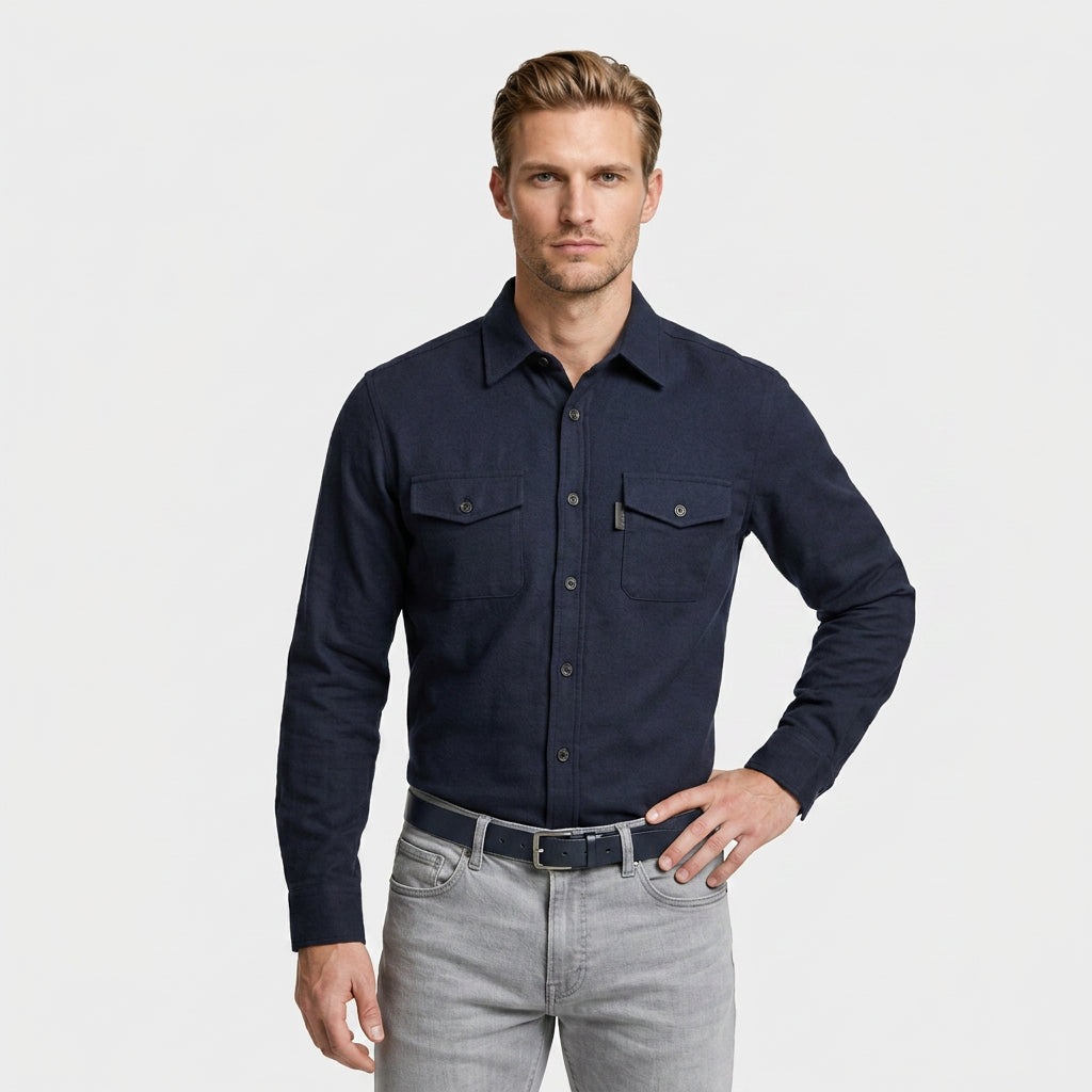 Flannel Overshirt Dual Chest Pockets Long Sleeve for Men