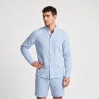 Linen Mandarin Collar Shirt And Shorts Set for Men