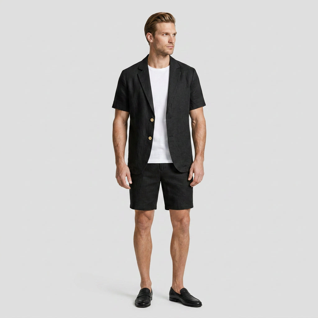 Linen Short Sleeve Blazer And Shorts Set for Men