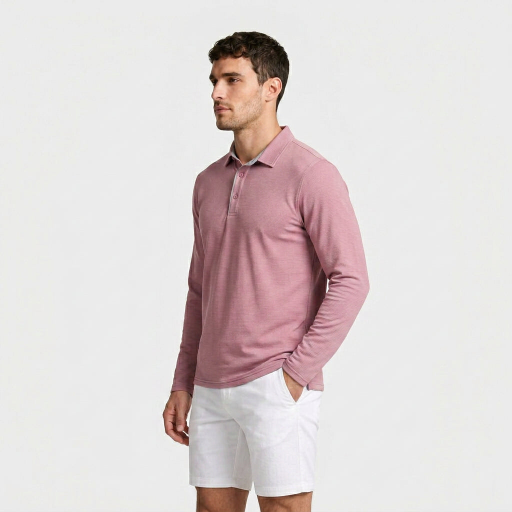 Long Sleeve Waffle Texture Polo Regular Fit for Men