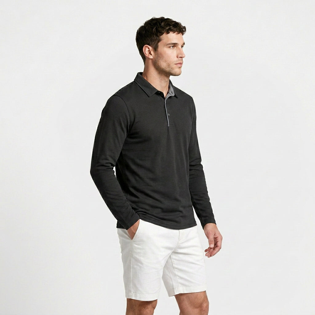Long Sleeve Waffle Texture Polo Regular Fit for Men