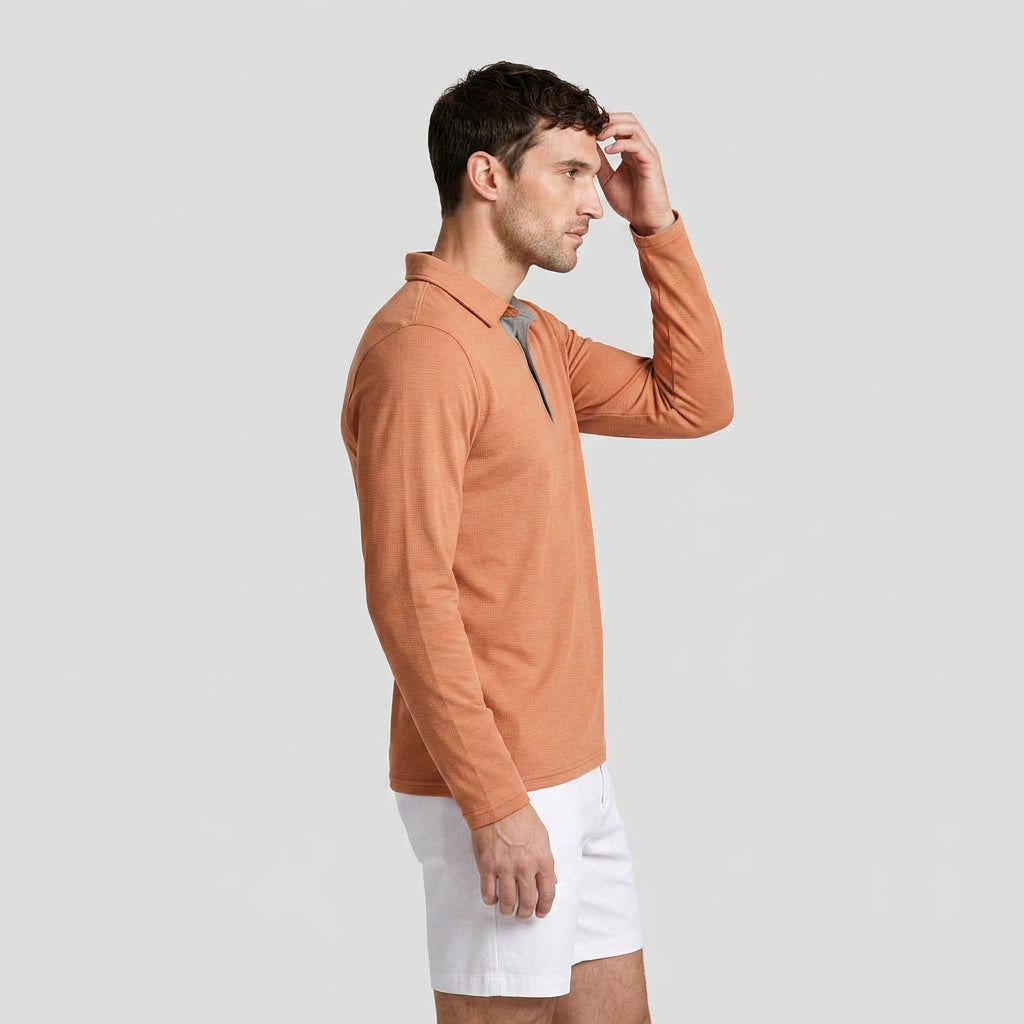 Long Sleeve Waffle Texture Polo Regular Fit for Men