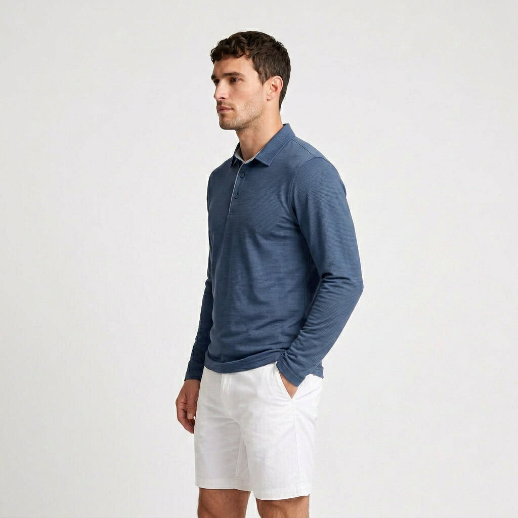 Long Sleeve Waffle Texture Polo Regular Fit for Men