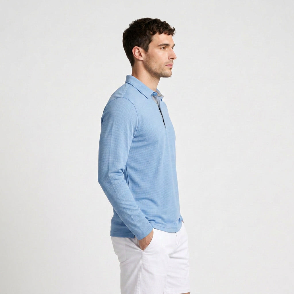 Long Sleeve Waffle Texture Polo Regular Fit for Men