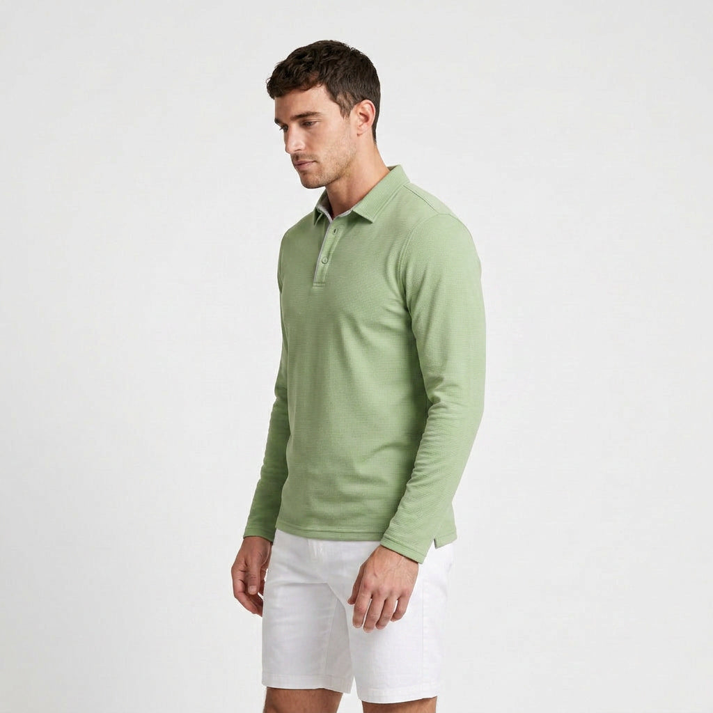 Long Sleeve Waffle Texture Polo Regular Fit for Men