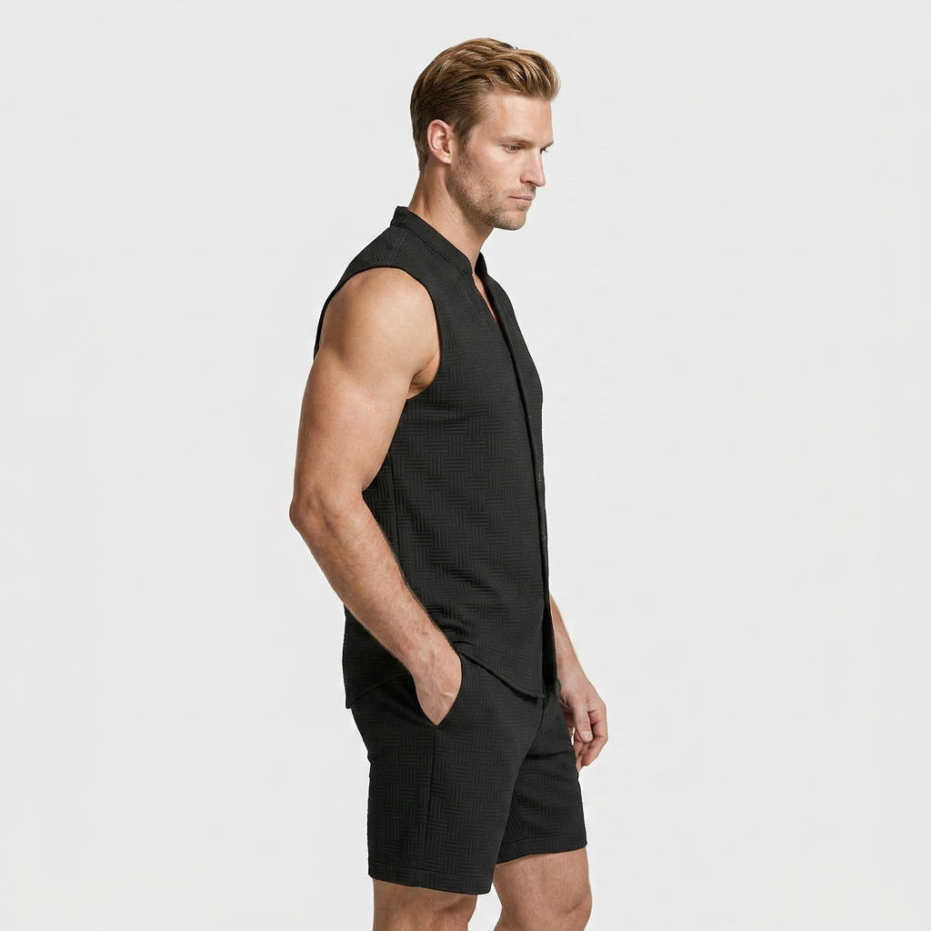 Textured Weave Two-Piece Vest and Shorts Set for Men