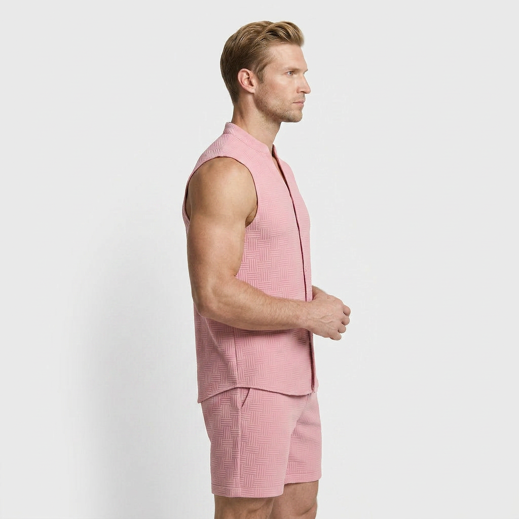 Textured Weave Two-Piece Vest and Shorts Set for Men