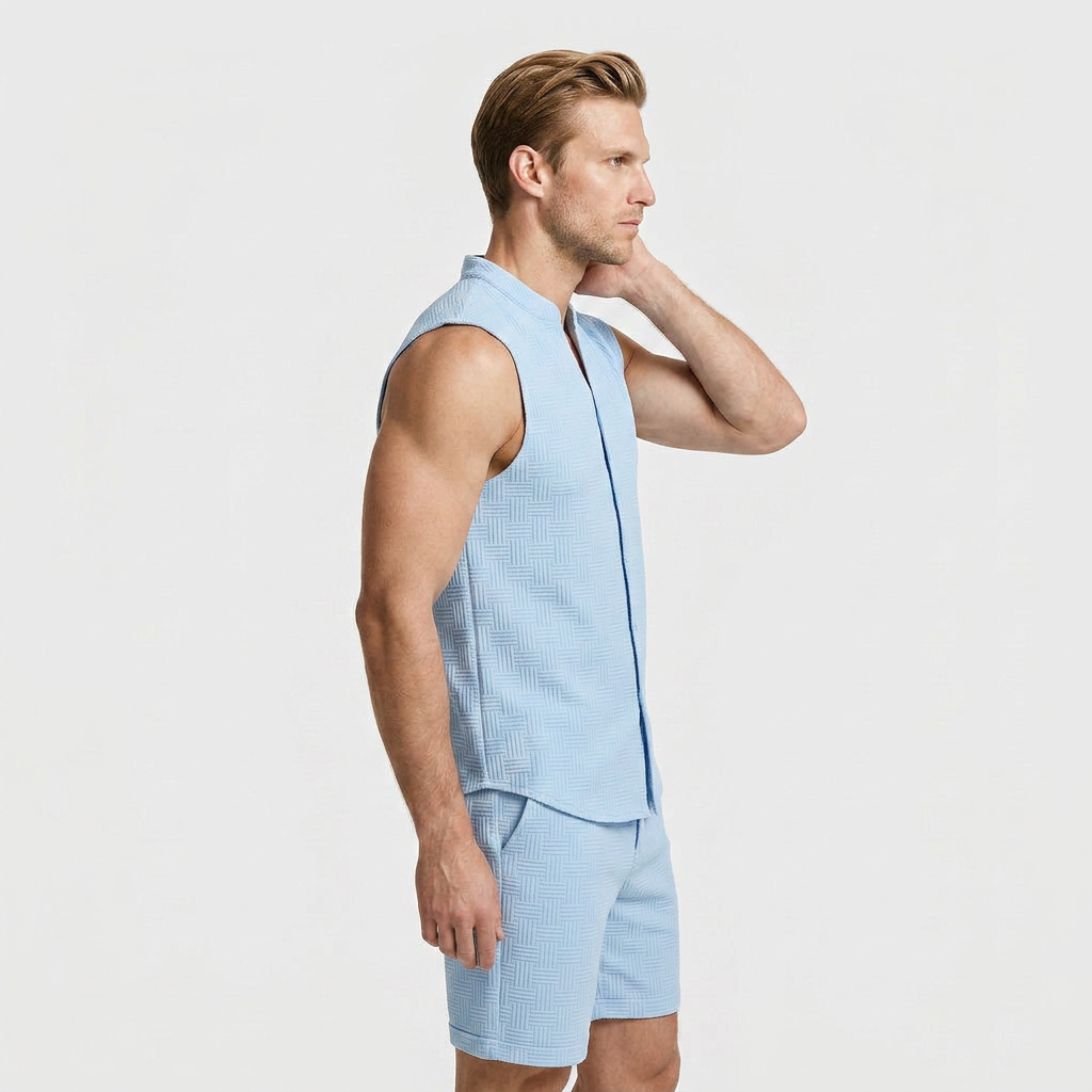 Textured Weave Two-Piece Vest and Shorts Set for Men