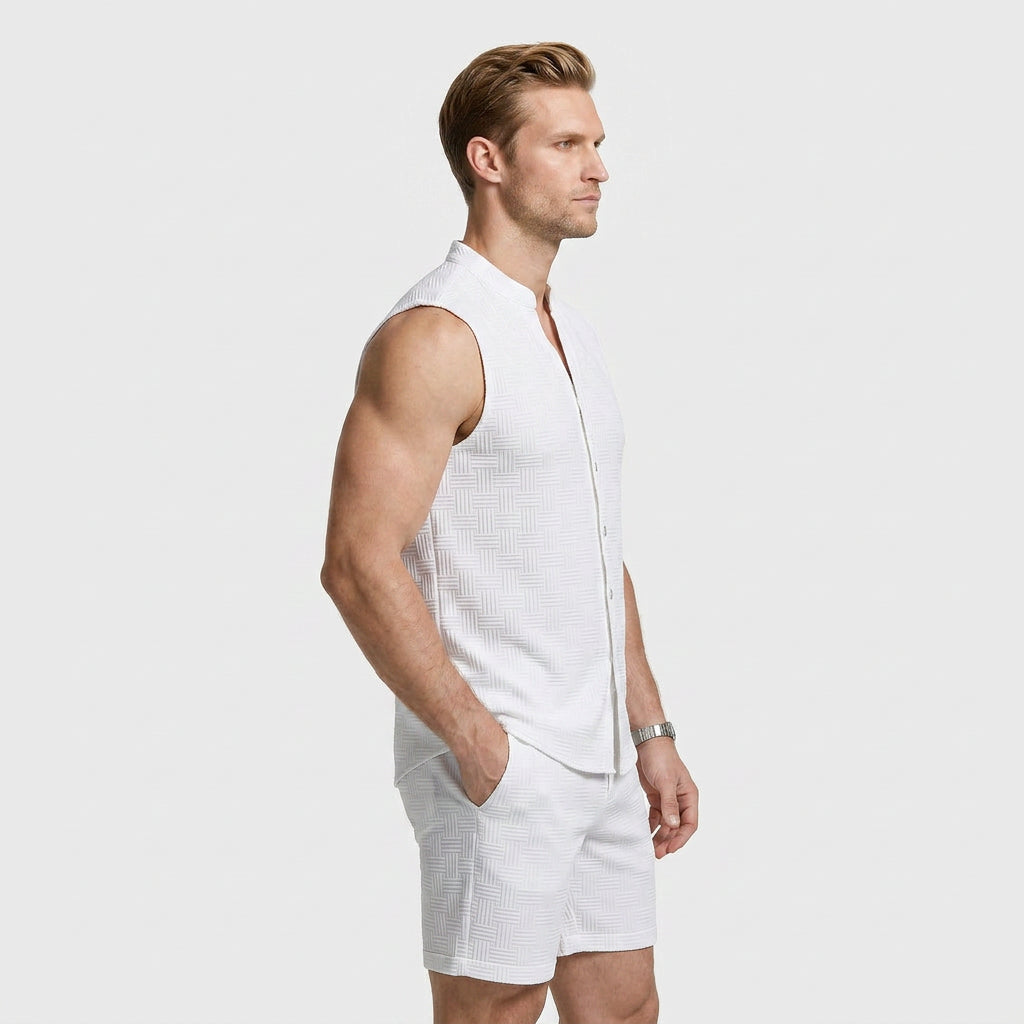 Textured Weave Two-Piece Vest and Shorts Set for Men