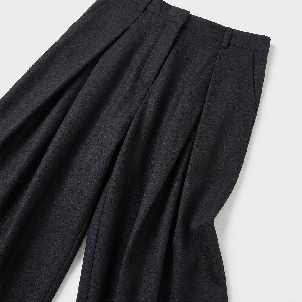 Wide Leg Pleated Trousers High Rise Wool Blend for Men