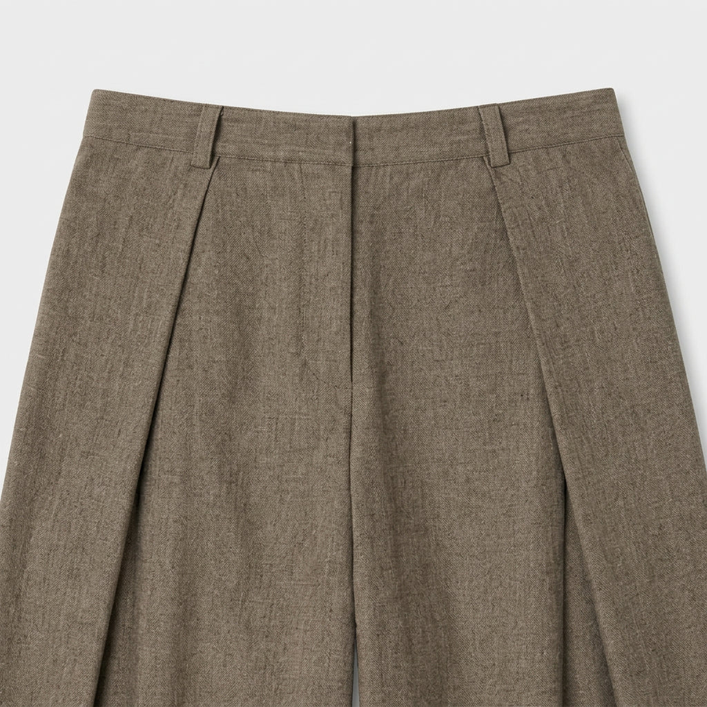 Wide Leg Pleated Trousers High Rise Wool Blend for Men