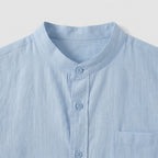 Linen Mandarin Collar Shirt And Shorts Set for Men