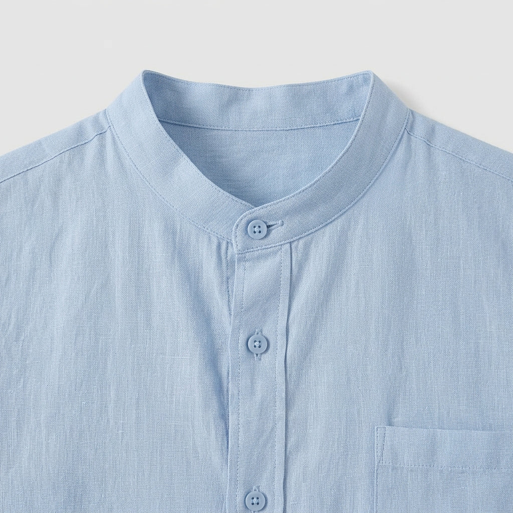Linen Mandarin Collar Shirt And Shorts Set for Men